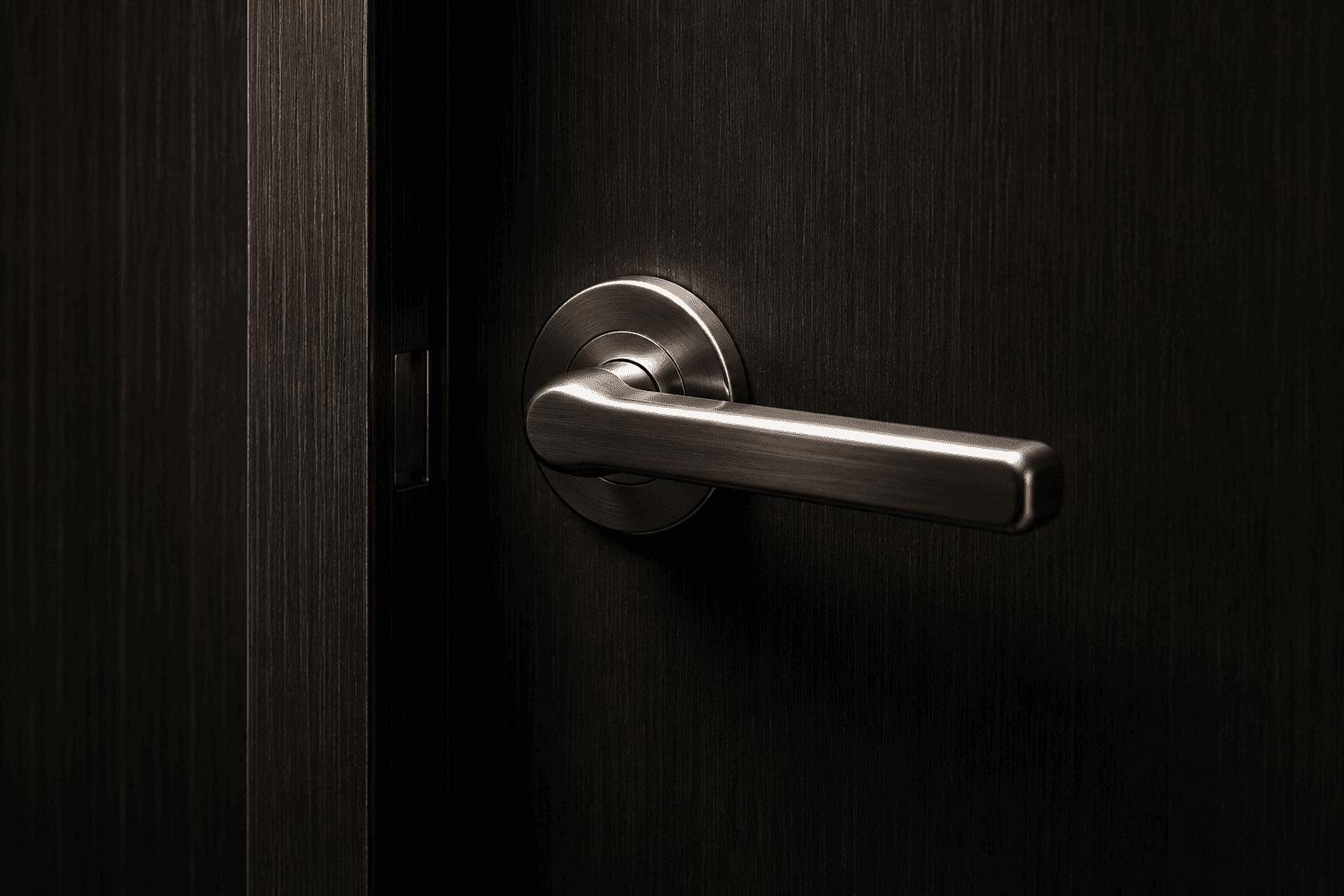 Clean metal door handle beneath an inactive SaniSpray device, ready for the next use.